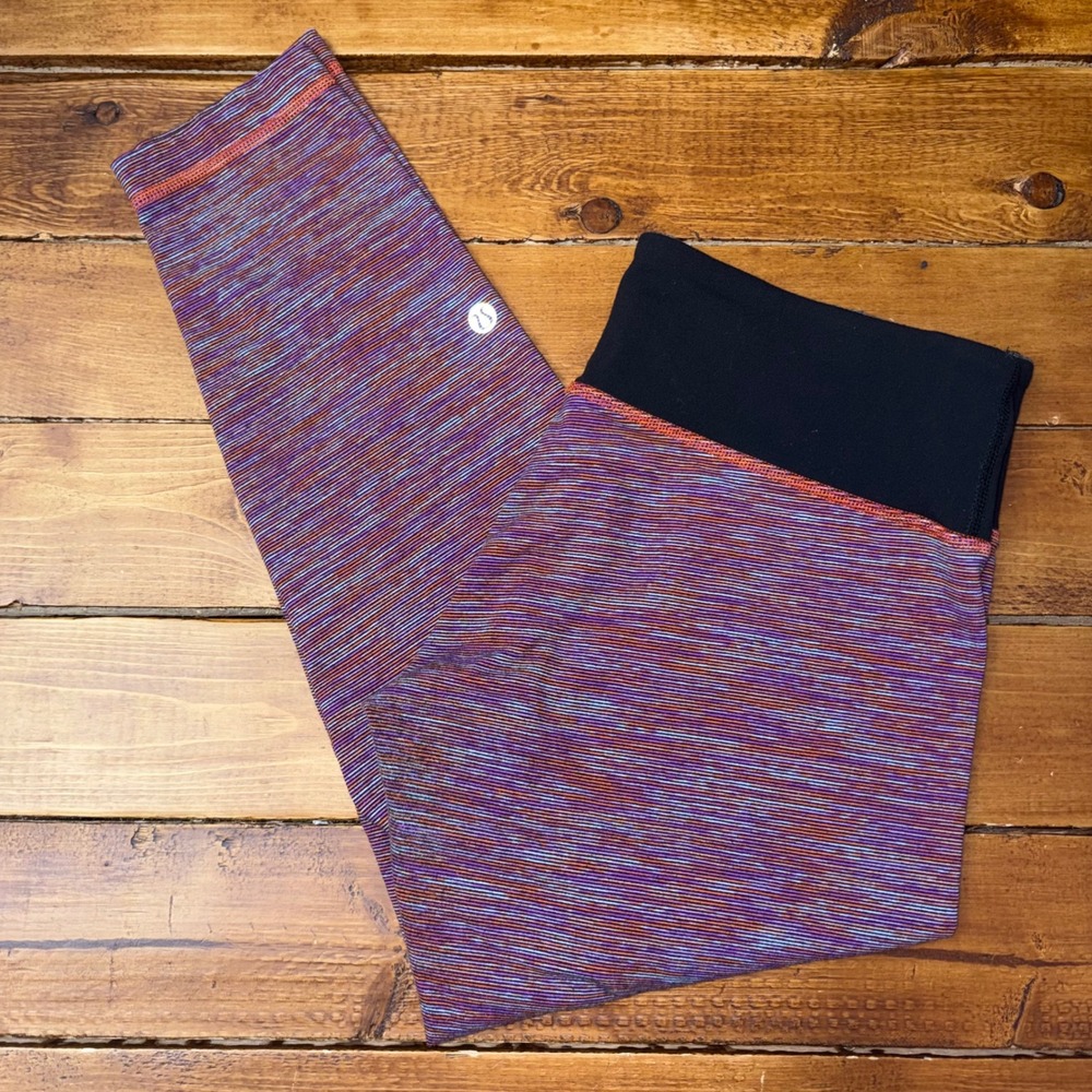 Lululemon Wunder Under Leggings Womens 10 Purple Space Dye Cropped‎ Yoga Pants